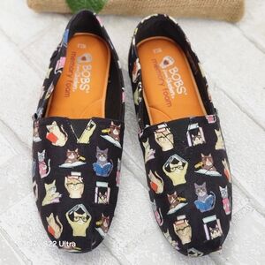 BOBS Black Cat Print Slip-On Shoes